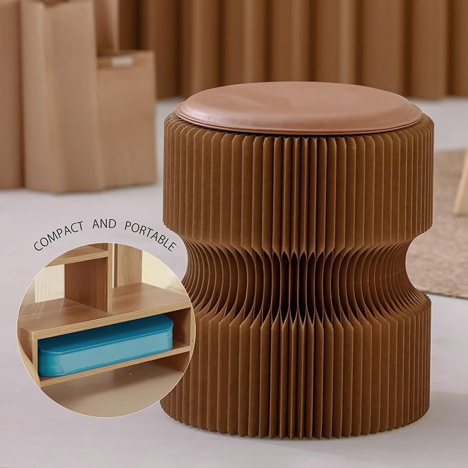 Folding Stool, 660lb Capacity Honeycomb Paper Stool, Eco-Friendly Collapsible Ottoman Side Table, Accordion Design, Portable Sturdy Seat for Home Office Camping Party Mall Booth Gifts (Brown A- Small)