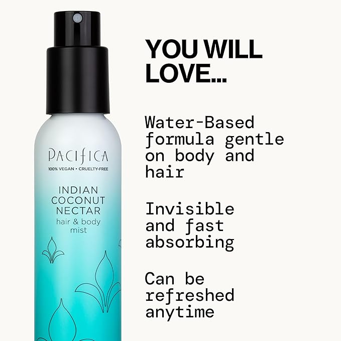 Pacifica インディアンココナッツネクター ヘアミストパフューム＆全身スプレー（女性用） - ティアレ、シュガー、バニラ、アーモンド＆アンバーの香りのボディミスト。クリーンビューティー、アルコールフリー、ヴィーガン＆クルエルティフリー、5オンス