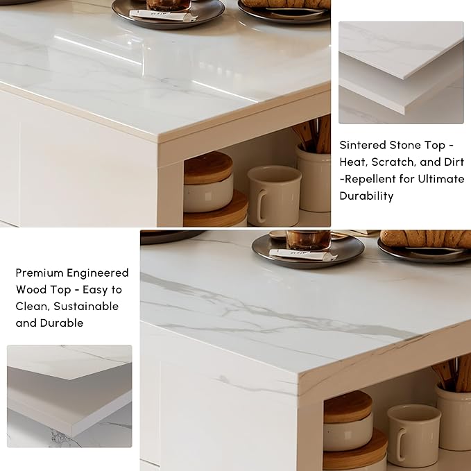 homary 71" White Kitchen Island with Storage Large Kitchen Cabinet with Drawers & Sintered Stone Top Island Table for Dining Room