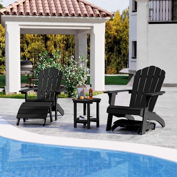 YEFU Adirondack Ottoman, Patio Foot Rest, Adirondack Foot Rest, Folding Adirondack Footstool, Weather Resistant for Adirondack Chair, Widely Used for Outdoor, Porch, Backyard, Garden, Fire Pits-Black