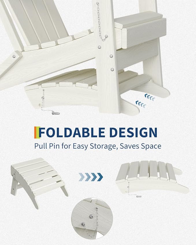 GarveeLife Folding Adirondack Ottoman for Adirondack Chair, HDPE All-Weather Footrest for in/Outdoor Patio Deck Backyard, White