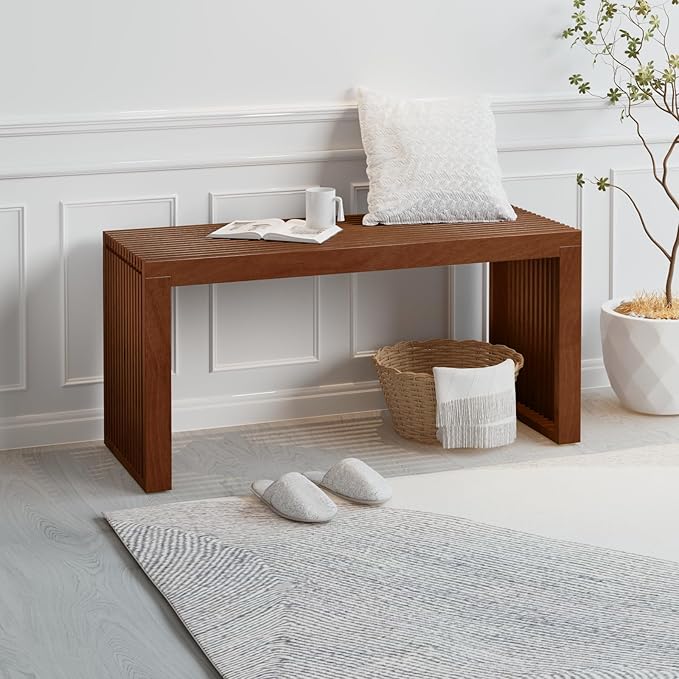 APRTAT Bamboo Dining Bench Indoor Long Entryway Shoe Rack Bench,Outdoor Modern Wood Benches 35 Inch Bamboo Bench for Living Room Hallway Bedroom Bathroom