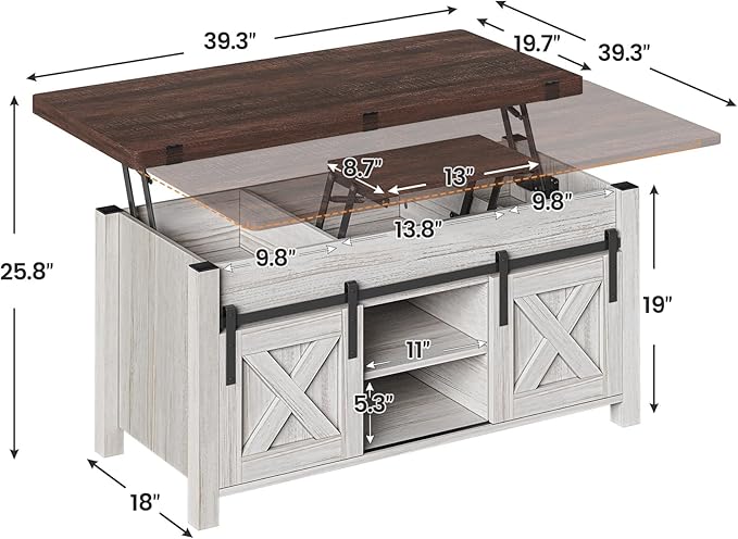 SEDETA Lift Top Coffee Table, 4 in 1 Multi-Function Convertible Coffee Tables with Storage and Hidden Compartment, Farmhouse Coffee Table Converts to Dining Table for Living Room, Vintage White
