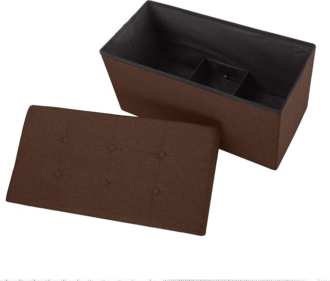 Lavish Home Folding Storage Ottoman - 30-Inch Tufted Footrest, Linen Chest, or Bench with Removable Bin for Living Room, Bedroom, or Dorm (Brown)
