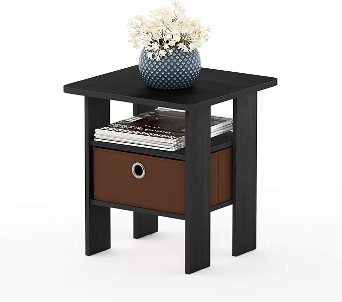 Furinno Andrey Set of 2 End Table / Side Table / Night Stand / Bedside Table with Bin Drawer, Americano/Medium Brown