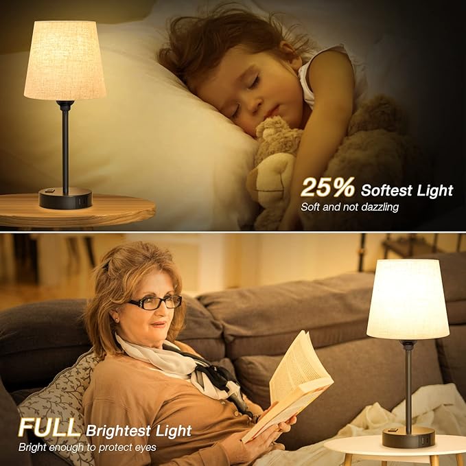Mini Bedside Lamps for Bedrooms Set of 2 - Nightstand Bedroom Lamps with USB C Port and AC Outlet Charging, Dimmable Touch Small Bed Side Table Lamp, Black Night Stand Light for Kids/Guest Room