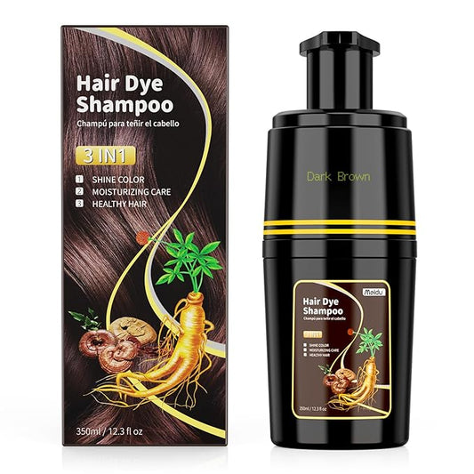 ダークブラウンヘアカラーシャンプー 3 in 1, 白髪染めシャンプー, 男女兼用 ハーブ配合 (ダークブラウン)