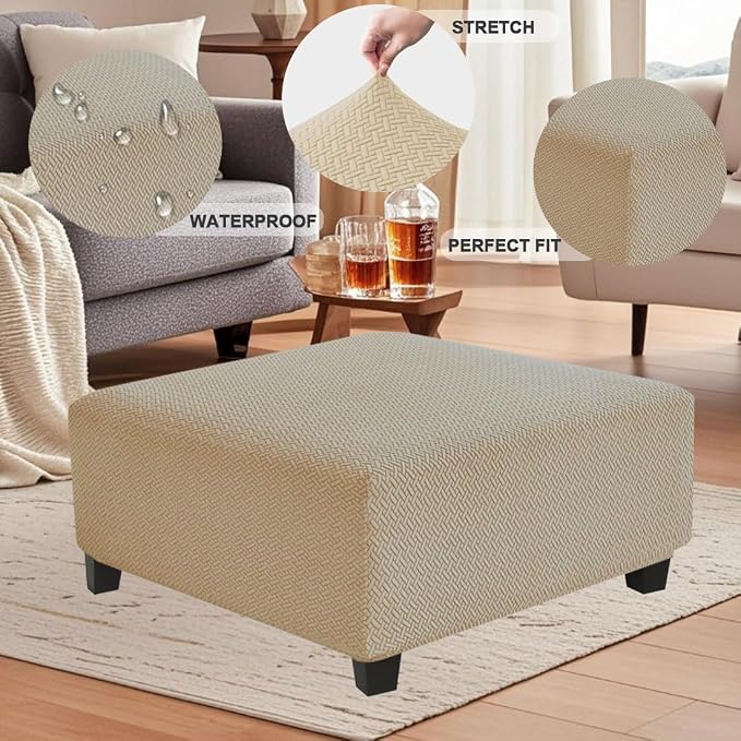 Levoberg Waterproof Square Ottoman Cover Large Square Folding Storage Ottoman Bench Slipcovers Footrest Stool Covers Oversized Ottoman Coffee Table Covers Cube with Elastic Bottom S Sand