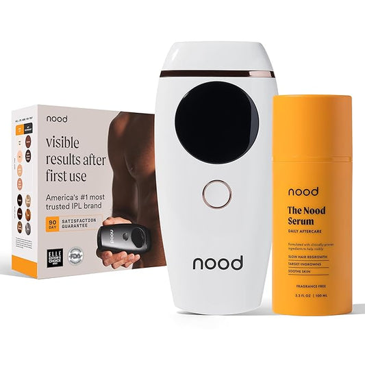 NEW Nood™ Flasher 2.0 + Serum — IPL光脱毛器 女性＆男性用 アフターシェーブ付き 埋没毛、おできの治療と予防 育毛遅延効果 — 痛みのないIPL脱毛 — グロスホワイト