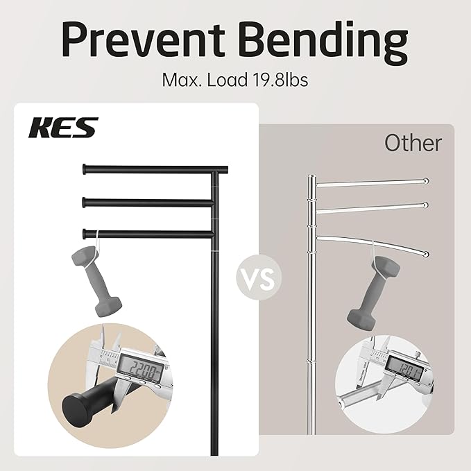 KES Matte Black Towel Racks for Bathroom with Weighted Marble Base, 40 Inch Free Standing Pool Towel Rack Outdoor, 3 Swivel Bars, Premium 18/8 Stainless Steel, BTH219-BK