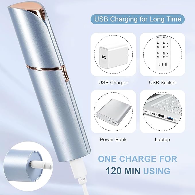 Facial Hair Removal for Women, Electric Painless Facial Hair Remover for Face, Lip, Chin with USB Rechargeable, Blue