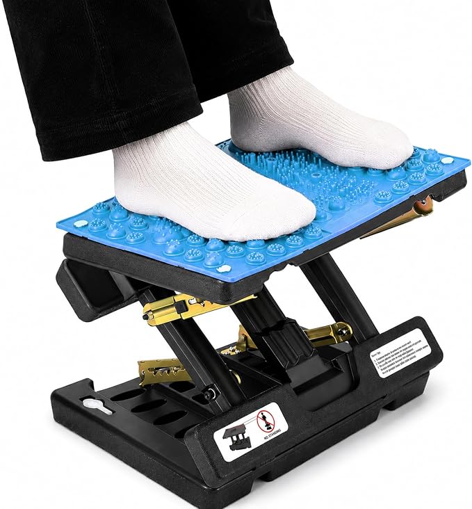 Footrest for Under Desk at Work, Height Adjustable Foot Rest with Reflexology Pad, Foldable Ergonomic Foot Stool for Muscle Tension Relief, Suitable for Office, Home & All-Season Use(Blue)