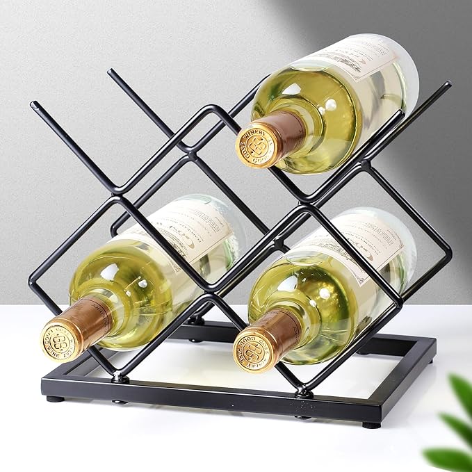 Countertop Wine Rack - 5 Bottle Freestanding Modern Gold Metal Small Wine Rack - Tabletop Wine Holder Stand for Cabinet, Pantry, Wine Bottle Storage