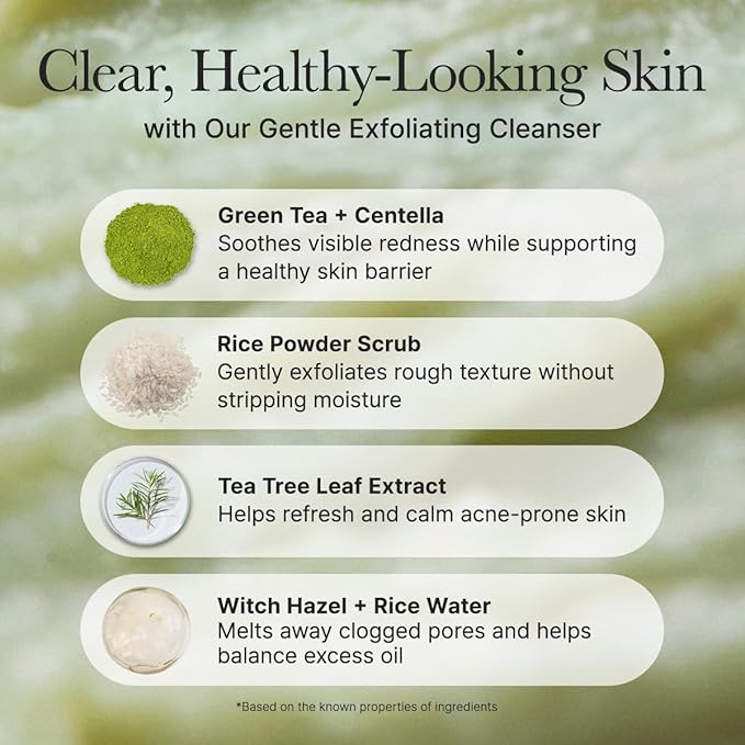 Arencia Korean Rice Mochi Face Cleanser & Daily Scrub - Moisturizing, Brightening & Deep-Cleansing - All Skin Types, Vegan, Organic - with Rice Powder, Rice Water & Green Tea (1.76oz)