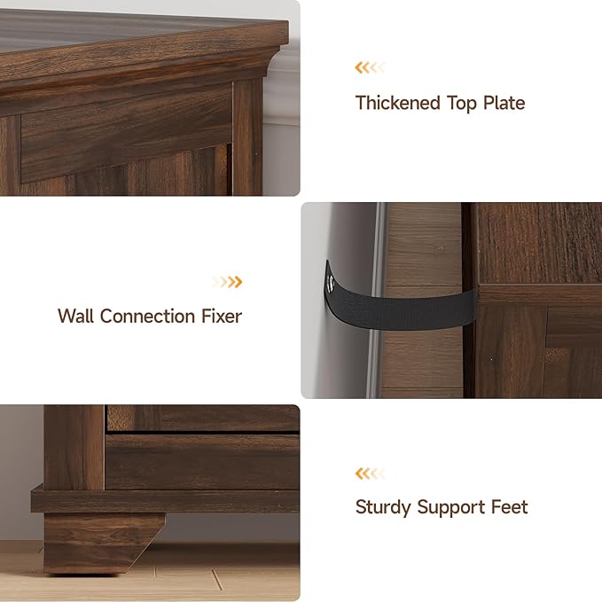 ONBRILL 63 Inch Buffet Cabinet with Storage, Large Sideboard Cabinet with 4 Carved Doors, Modern Credenza Storage Cabinets w/Adjustable Shelves for Kitchen, Living Room, Brown