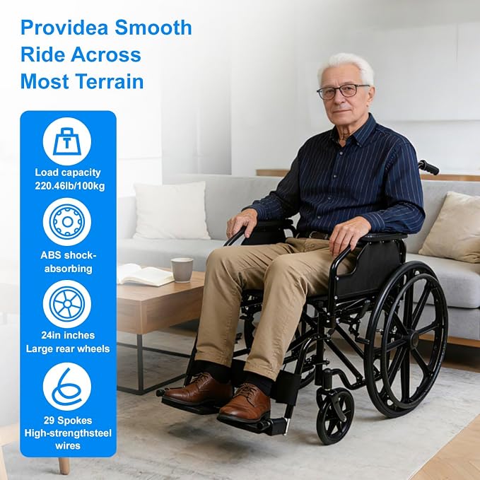 IDEALHOUSE Wheelchairs for Adults Lightweight Foldable, 18" Seat Wheelchair, Flip-Up Arms & Removable Footrests, Portable Transport Wheelchair Lightweight Foldable, Wheel Chair for Adults, 220lbs