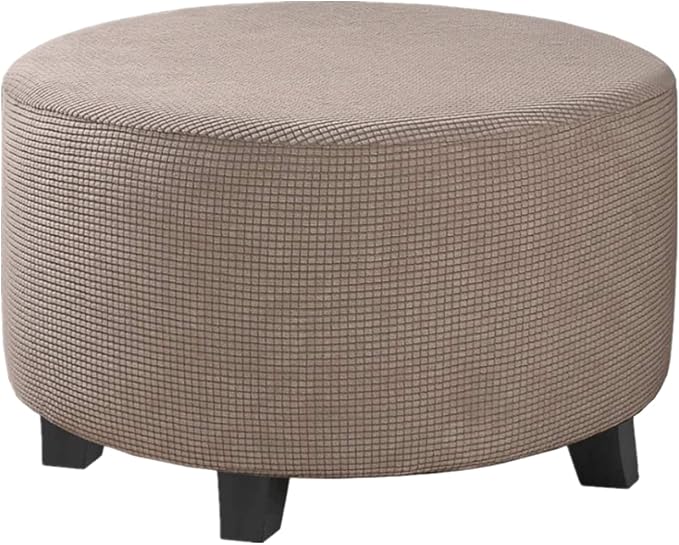 Stretch Ottoman Slipcover – Round Furniture Protector Fits 20"-23" Dia, for Footrests, Storage Ottomans & Folding Stools – Elastic Fabric Cover (Taupe, Medium)