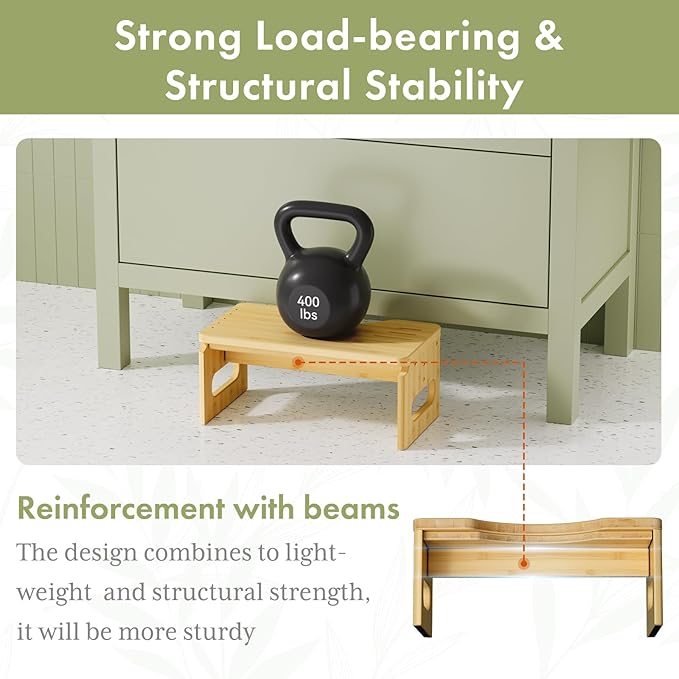 AmazerBath 7 Inches & 9 Inches Adjustable Height Bamboo Toilet Stool Squat Adult for Bathroom Poop Stool with Built-in Bracket, Potty Step Stool with Non-Slip Layer for Bathroom Natural Color