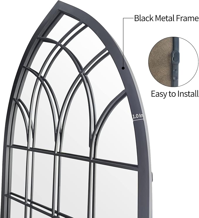 WAMIRRO Farmhouse Window Mirror,Arched Black Mantel Mirror,Cathedral Wall Mirrors with Window Pane for Entryway/Fireplace/Living Room/Hallway 20"X46"