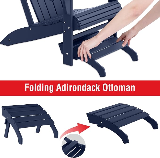 Costaelm Adirondack Chair Footrest, Patio Footstool, Ottoman Outdoor Foot Rest for Patio Waterproof, Adirondack Ottoman Patio Footstool, Navy Blue