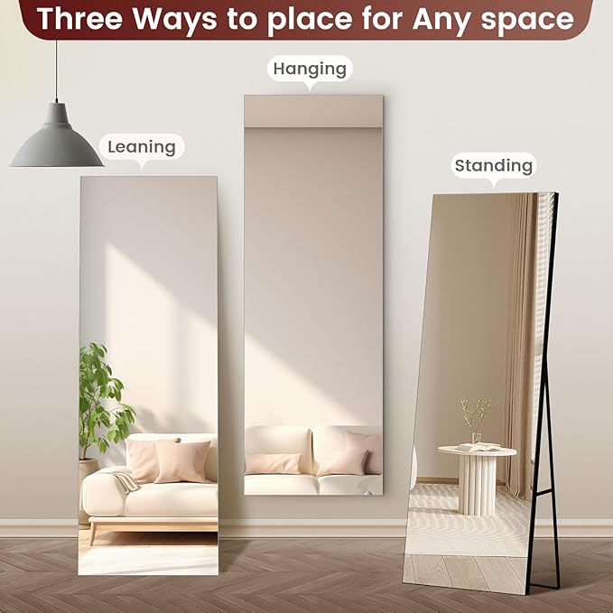 Kosmonia Full Length Mirror, 56"x18" Frameless Floor Mirror w/Distortion Free, HD Reflection, Standing or Leaning Full Body Mirror for Bedroom, Hanging Mounted for Living Room Cloakroom