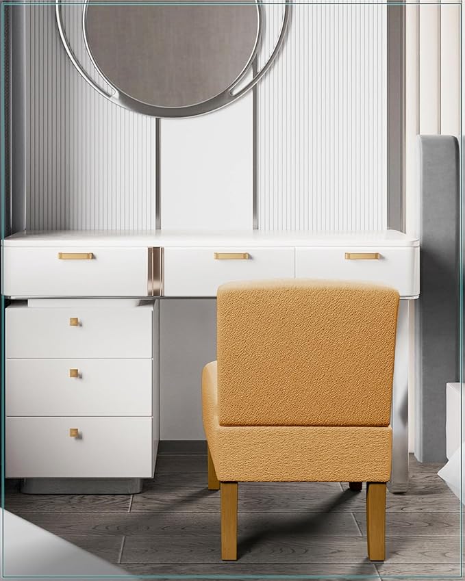 VIRRMO Armless Accent Chairs Set of 2 for Living Room, Modern Slipper Chair Living Room Chairs with Solid Wood Legs,Makeup Vanity Chair Fabric Comfy Upholstered Arm Chairs Accent Chairs,Yellow