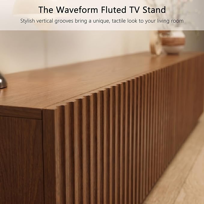 86.61" Mid-Century Modern TV Stand for TVs up to 85", Walnut Entertainment Console with Large Storage, Sturdy Media Cabinet for Living Room & Bedroom