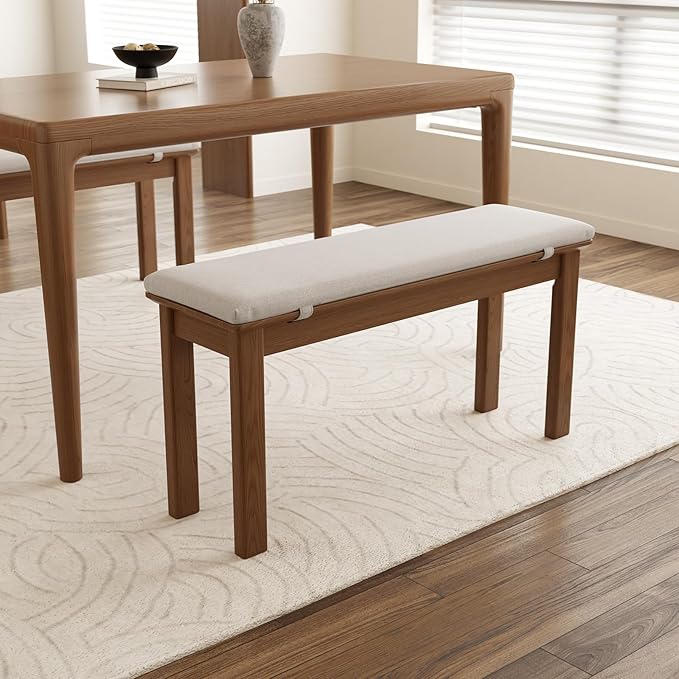 CycleCrew 39.4" Solid Wood Dining Bench with Removable Cushion - Mid-Century Modern Entryway Bench, Extra Height Upholstered Bench for Dining Table, End of Bed, Living Room