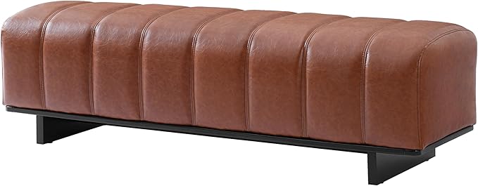 Christopher Knight Home Lamie Faux Leather Upholstered Dining Bench, Wooden Entryway Bench, Long Sofa Footstool for Living Room, Bedroom End of Bed Bench, Brown+Black