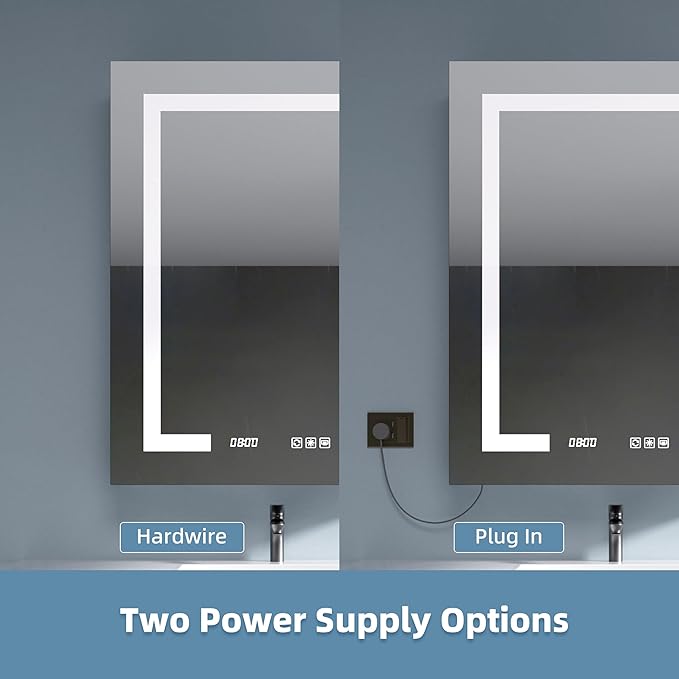 LED Medicine Cabinet Mirror, 24x30 Inch Bathroom Storage, Recessed/Wall Mount, Plug-in/Hardwired, 3 Color Dimmable Light, Anti-Fog, Time Temp Display, Left Hinge