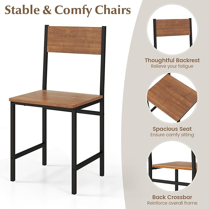 COSTWAY Dining Table Set for 4, Rectangular Kitchen Table Set with Bench and 2 Chairs, Storage Rack & Metal Frame, 4-Piece Dining Room Table and Chairs Set for Small Space, Apartment (Brown)