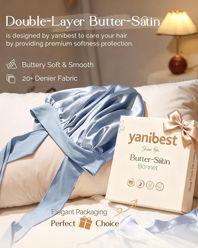 YANIBEST Adjustable Silk Bonnet for Sleeping Women Double Layer Satin Bonnet Reduce Friction Prevent Frizz Curly Hair