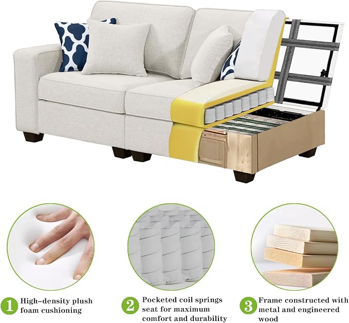 Legend Vansen Oversized Modular Sectional Sofa,U/L‑Shaped Reversible Couch with Ottoman,Deep Seat Plush Polyester Sofa for Living Room,7‑Seater,Cream