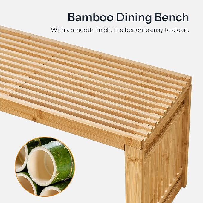 HOOBRO Bamboo Dining Bench, 35 inch Farmhouse Kitchen Table Bench, Solid Bamboo Dining Room Bench for Kitchen, Living Room, Hallway, Bedroom, Natural YL16CD01