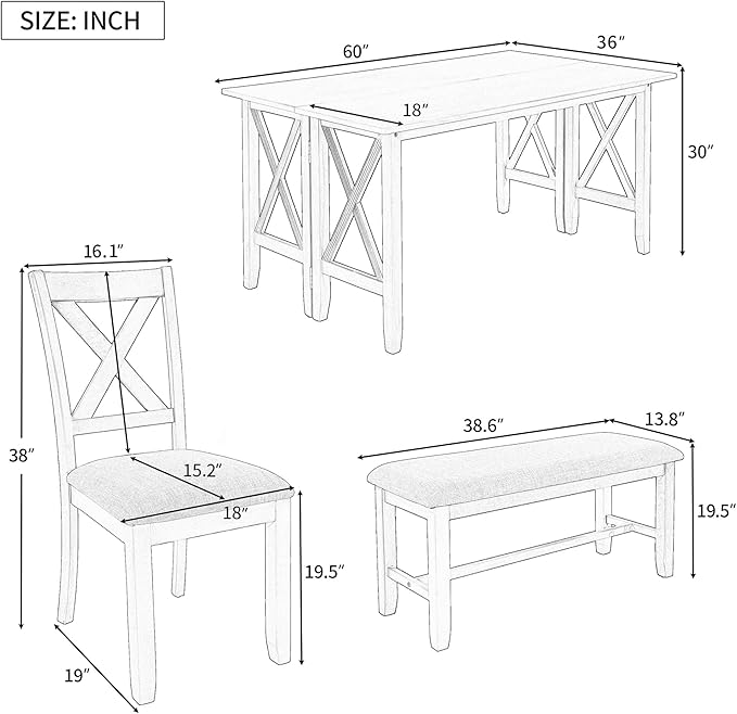 Harper & Bright Designs 6-Piece Family Dining Room Set Solid Wood Space Saving Foldable Table and 4 Chairs with Bench for Dining Room (Espresso)