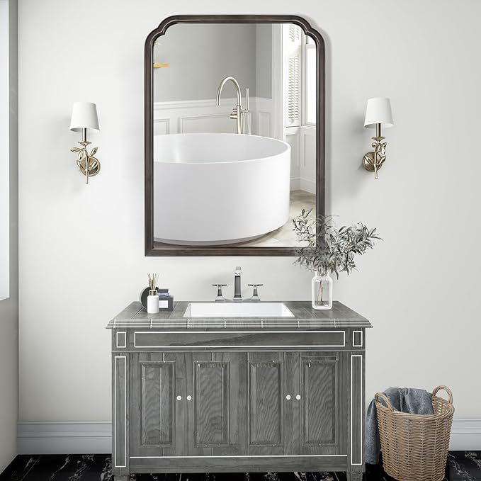 WallBeyond Wood Bathroom Mirrors for Wall Mounted, 30" x 40" Rustic Wood Frame Wall Mirrors Decorative for Living Room or Bedroom Vanity Mirror (Black)