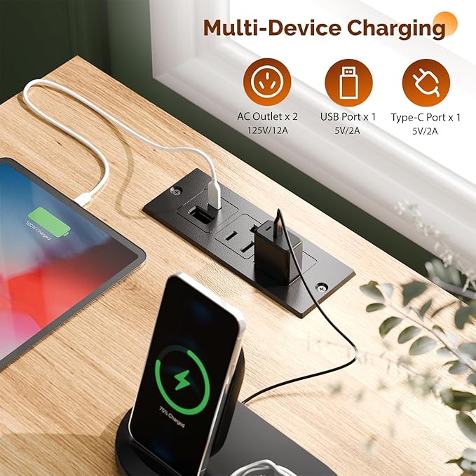 VINGLI Nightstands Set of 2 with Fabric Drawer, Fluted Nightstand with Charging Station, Oak Night Stand Set 2 Bed Side Tables, End Tales Bedroom with Charger Station, 14.96"W*11.81"D*23.7"H, 2 pcs