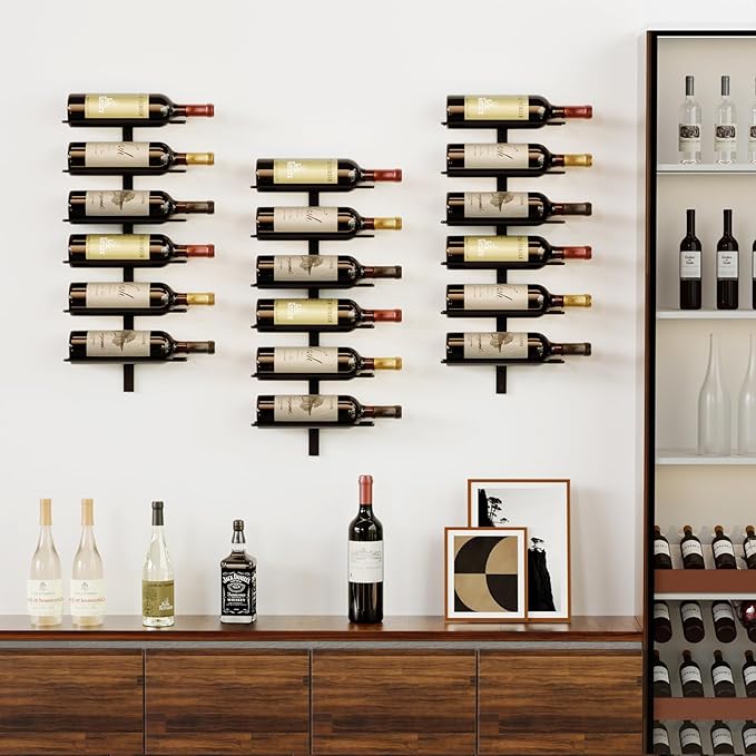 B4Life Wine Rack and Holder Wall Mounted 18 Bottles, Metal Hanging Mount Racks for Wall, Liquor, Champagne for Bottles Storage Home Bar, Cellar and Kitchen, Dining Room (Black, 18 Bottle)