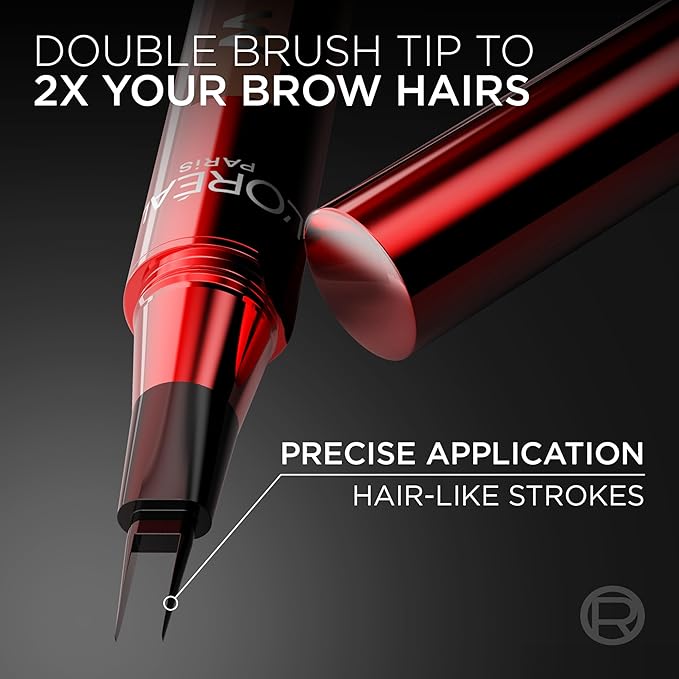 L'Oreal Paris Faux Brow, Hair-Like, Filling Eyebrow Pen with Double-Brush Tip, Fast & Precise Eyebrow Makeup, Dark Brunette, 0.04 Fl Oz