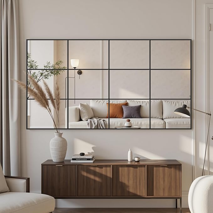 Suidia Wall Mirror, 30" x 55" Window Decorative Mirrors, Metal Framed Wall Decor Wall-Mounted Mirrors for Bedroom, Living Room, Entryway, Black
