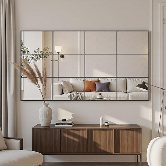 Suidia Wall Mirror, 30" x 55" Window Decorative Mirrors, Metal Framed Wall Decor Wall-Mounted Mirrors for Bedroom, Living Room, Entryway, Black