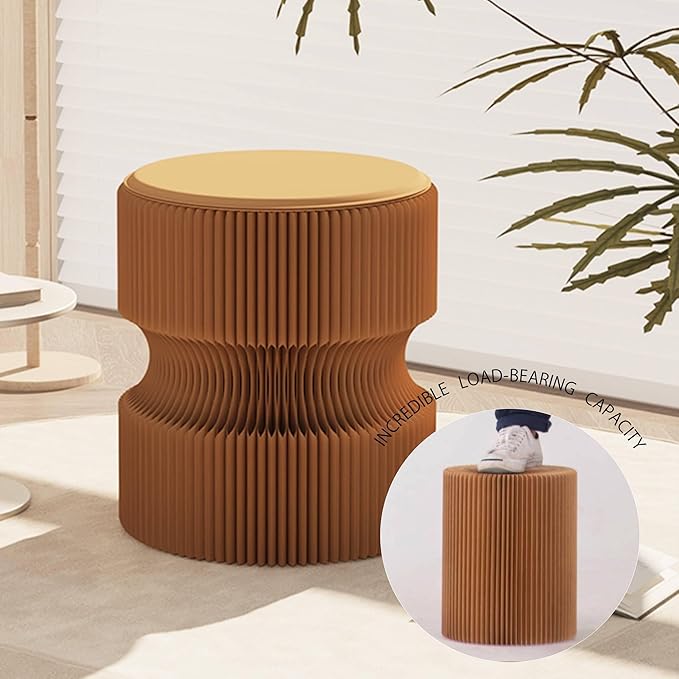 Folding Stool, 660lb Capacity Honeycomb Paper Stool, Eco-Friendly Collapsible Ottoman Side Table, Accordion Design, Portable Sturdy Seat for Home Office Camping Party Mall Booth Gifts (Brown A- Small)
