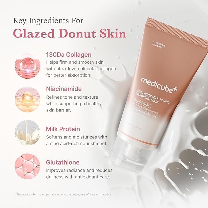 medicube Wrapping Mask Collagen Glazed Milky Glow Daytime Peel Off Mask | Quick and Easy Care with Glutathione, Niacinamide for Plumped, Hydrated & Smooth Skin | Korean Skin Care, 2.53 fl.oz