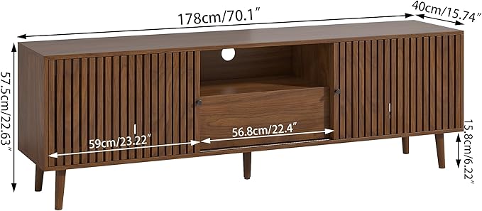 Oubayajia Mid Century Modern TV Stand for Televisions up to 70 Inches, with Sliding Doors and Storage, Television Stands, TV Consoles, Media Consoles for Living Room(Walnut-70inch)