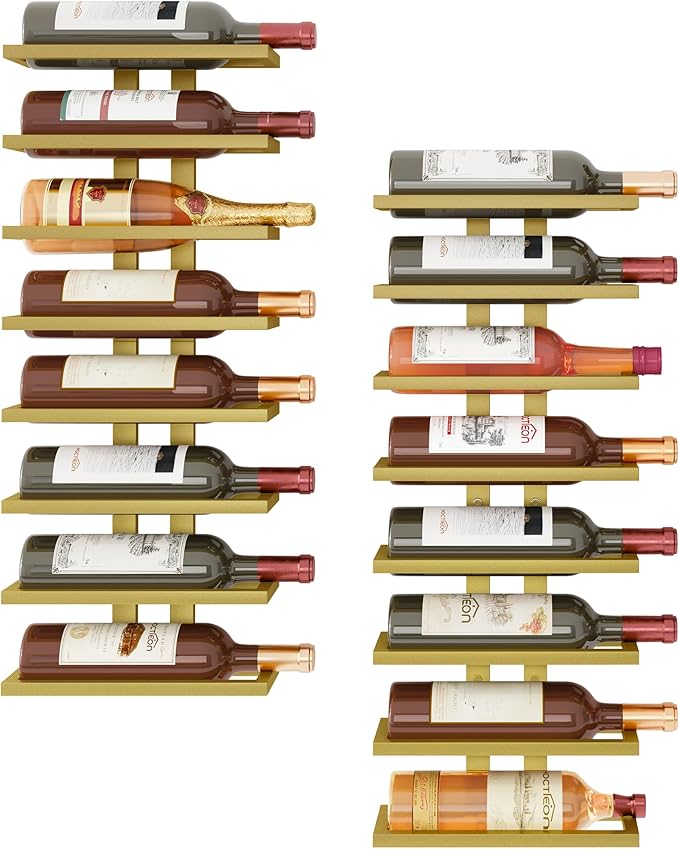 Hoctieon 2-Set 8 Tier Wall Mount Wine Rack (16 Tiers), Wall Racks for Wine Bottles Display and Storage, Hanging Bottle Organizer for Living Room, Dining Room, Wine Cellar, Bar, Quartz Green