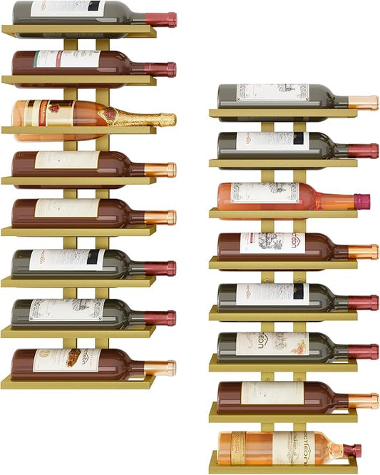 Hoctieon 2-Set 8 Tier Wall Mount Wine Rack (16 Tiers), Wall Racks for Wine Bottles Display and Storage, Hanging Bottle Organizer for Living Room, Dining Room, Wine Cellar, Bar, Quartz Green