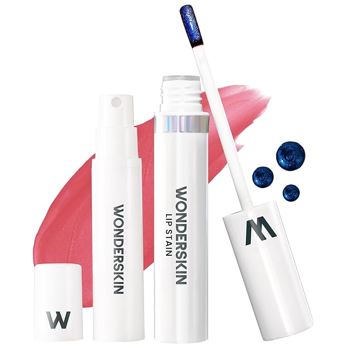 Wonderskin ワンダーブレイディング オールデイ リップステイン ピールオフマスク&リビールキット - 長持ち、ウォータープルーフのピンクリップティント、落ちにくいナチュラルメイクアップステインキット（ロマンス）