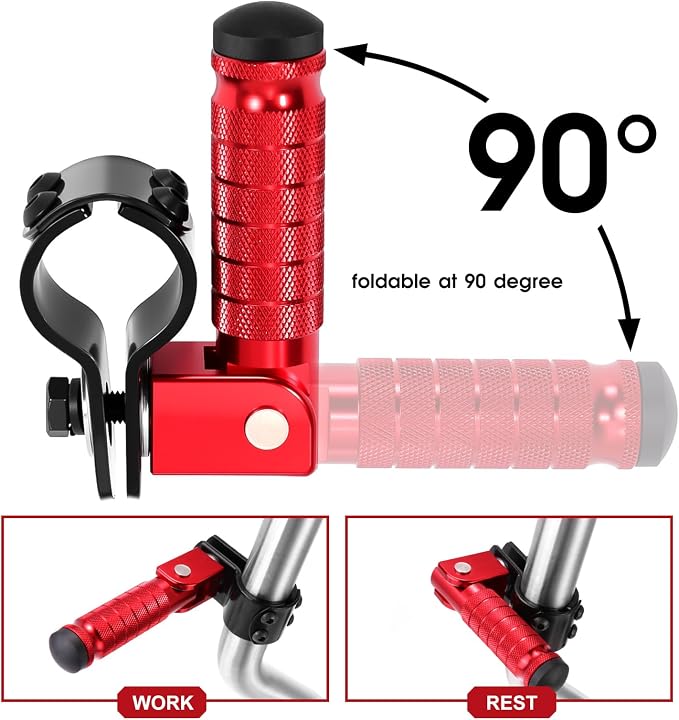 90 Degree Foldable Footpegs M8 Motorcycle Foot Pegs CNC Anti-Skid Footrest Passenger Pedal for Motorbike Mini Bike Dirt Pit Bike (Red)
