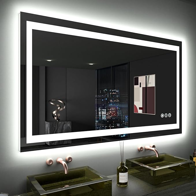 LOAAO 48"X28" LED Bathroom Mirror with Lights, Anti-Fog, Dimmable, Backlit + Front Lit, Lighted Bathroom Vanity Mirror for Wall, Memory Function, Tempered Glass, ETL Listed