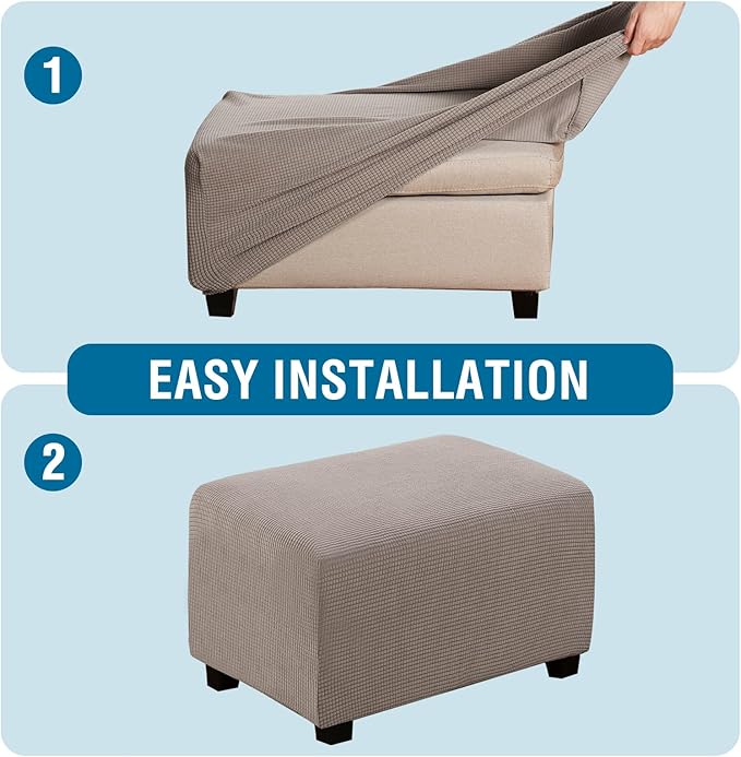 H.VERSAILTEX Ottoman Cover Slipcover Rectangle Fit Length 33"-38" Footrest Sofa Slipcovers Stool Cover Footstool Protector Covers Feature Stretch Thick Soft Jacquard Fabric Removable Washable - Taupe